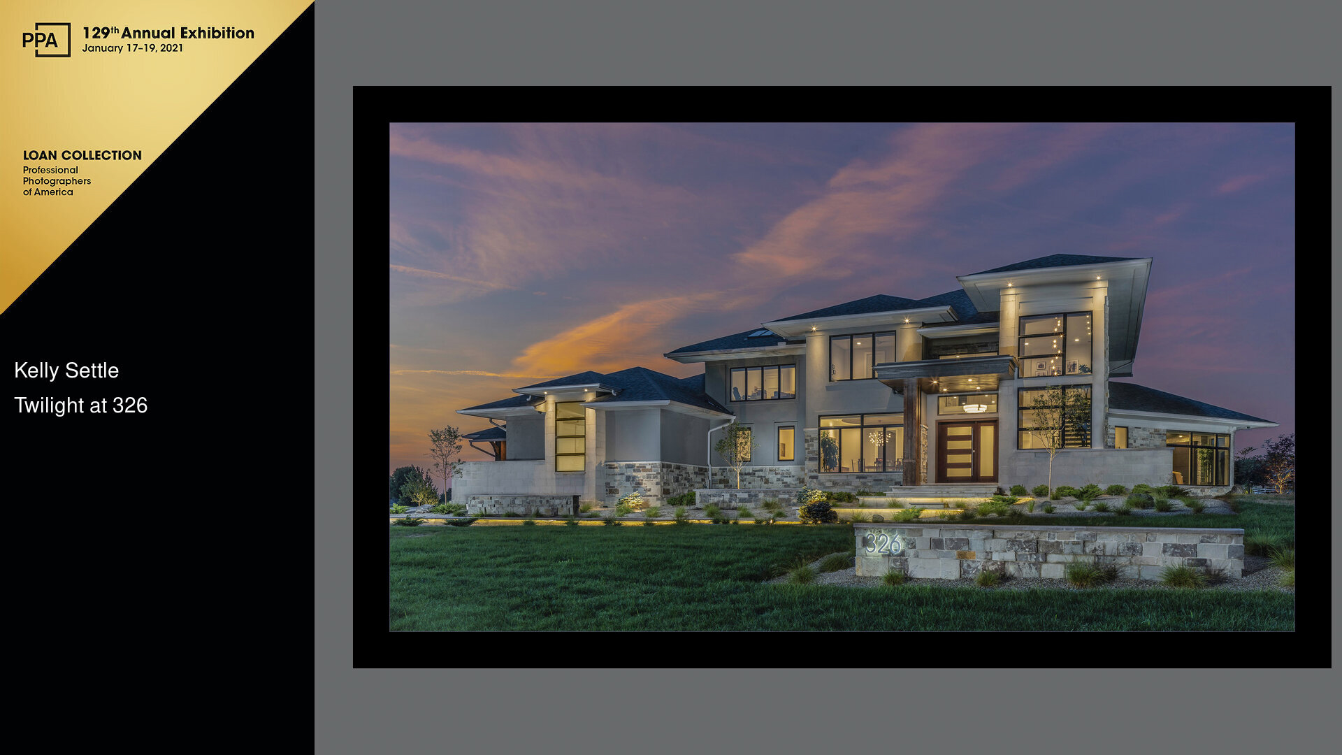 Front elevation architecture modern home twilight commercial photography