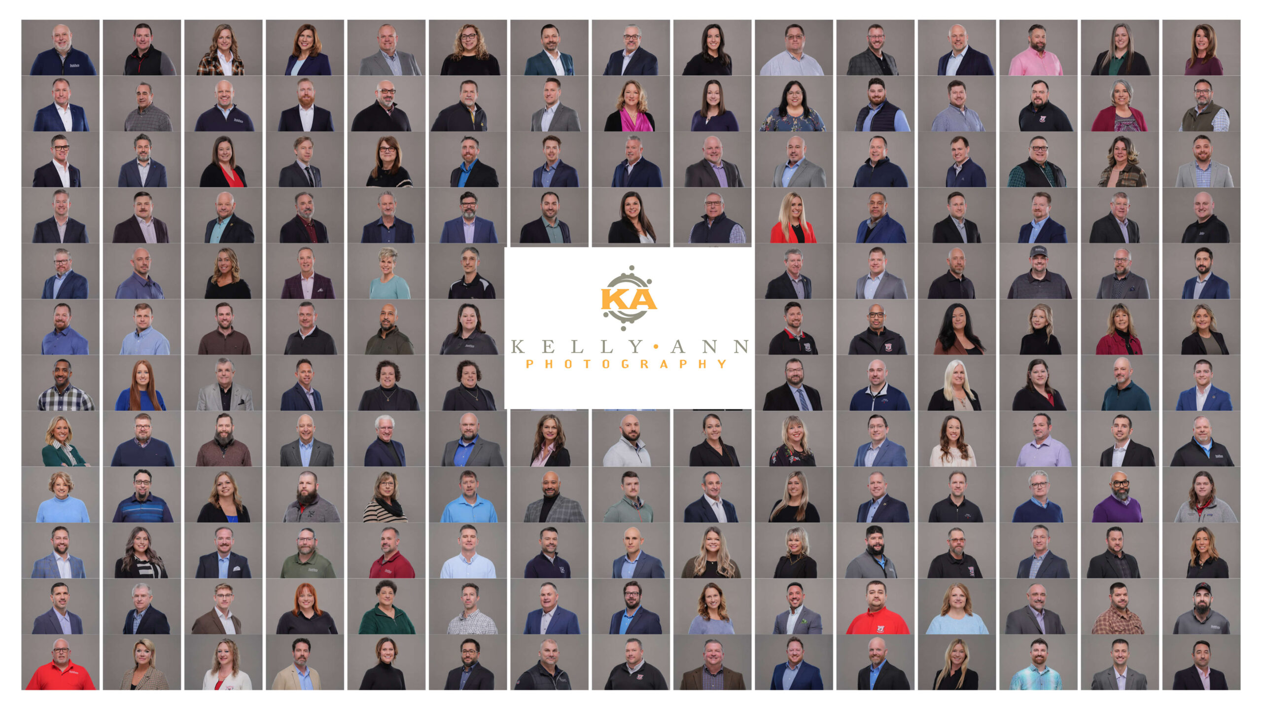 Headshot Photographer for Large Groups Grid of Headshots with matching backgrounds